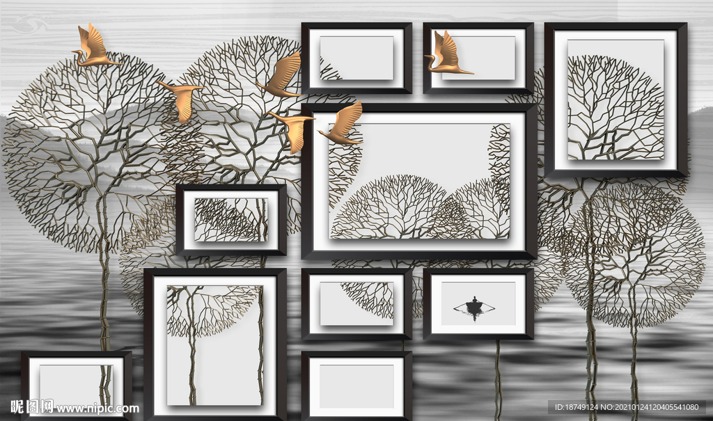 简约黑白相框电视背景墙