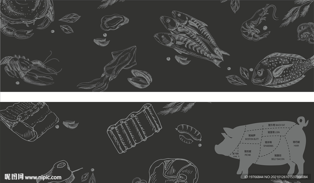 手绘鱼区和肉区装饰画