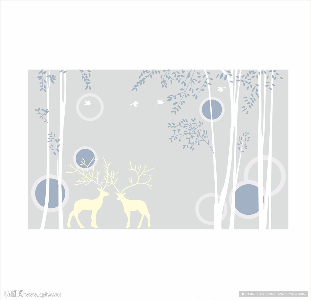 树林 梅花鹿 硅藻泥图案 矢量