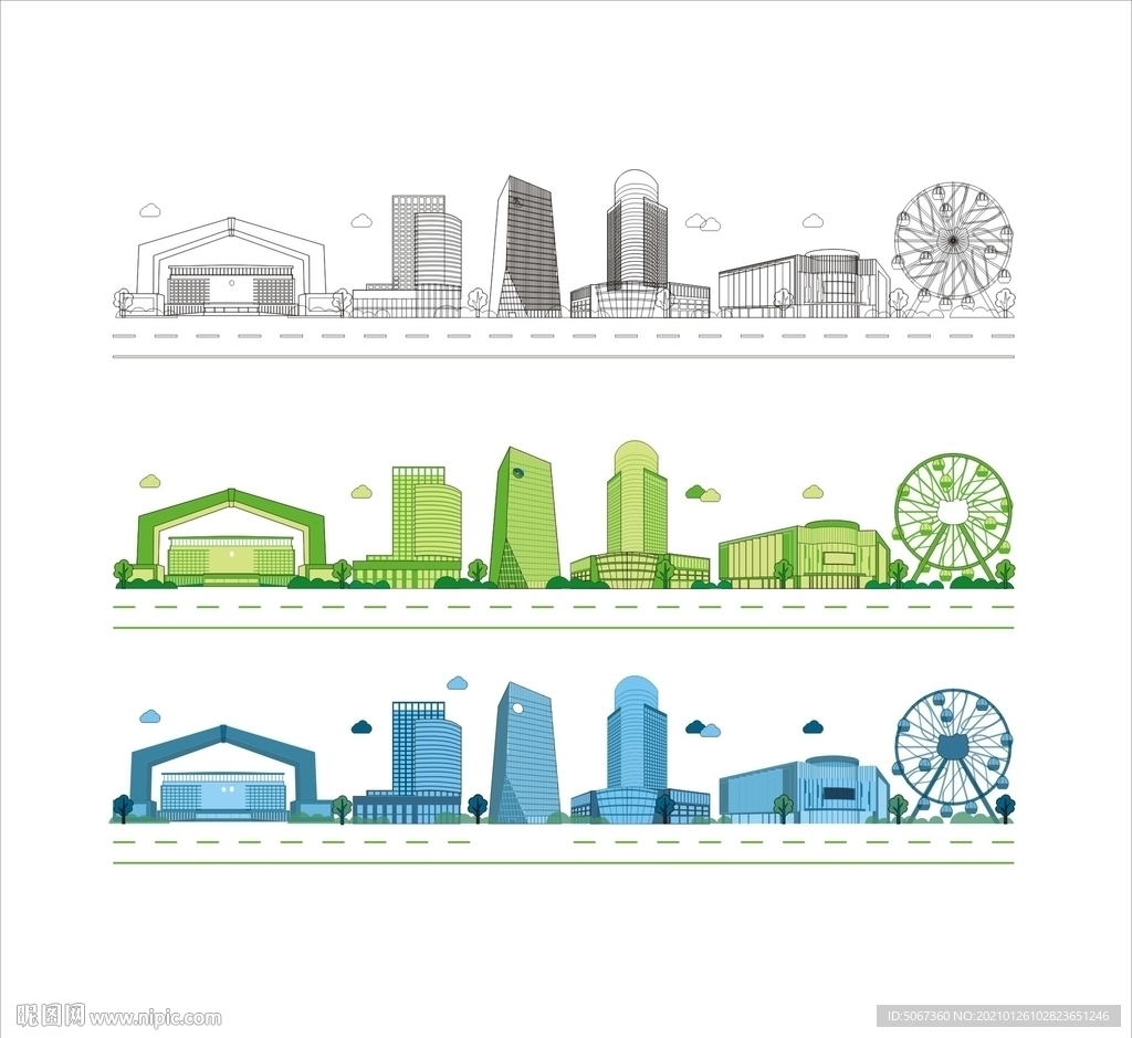 安吉地标建筑扁平化组合设计