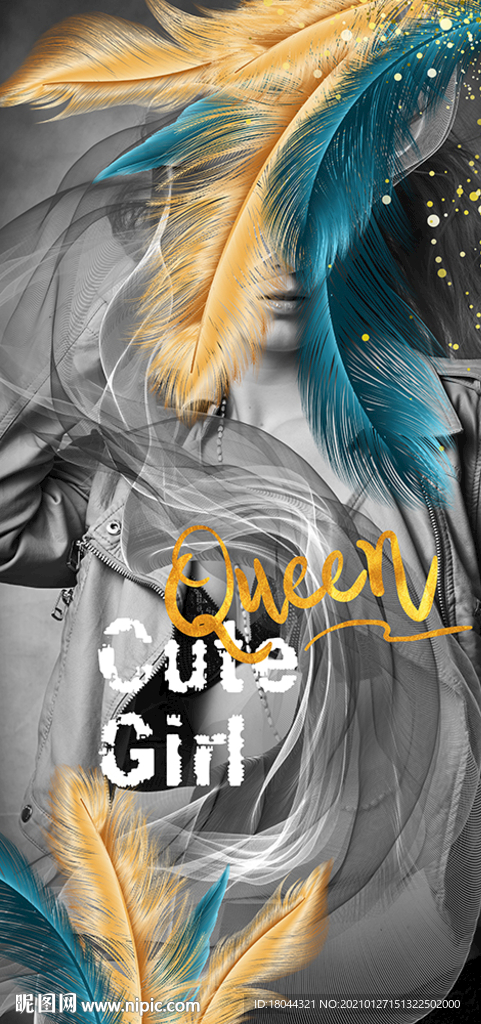 抽象羽毛欧美美女装饰画玄关