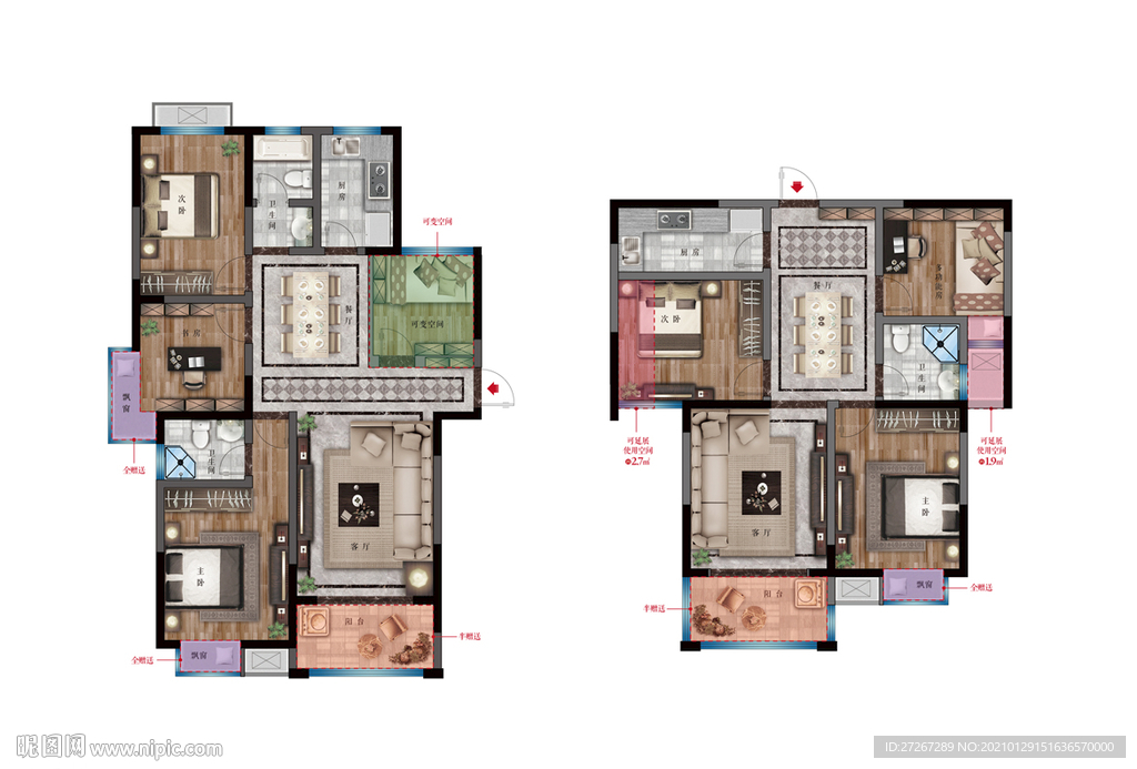 新中式户型平面渲染