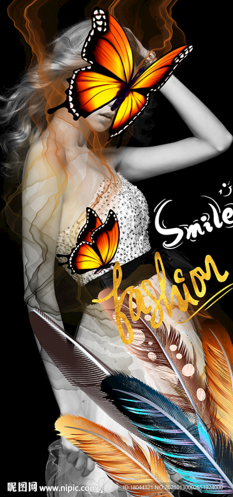 欧美美女个性英文羽毛玄关