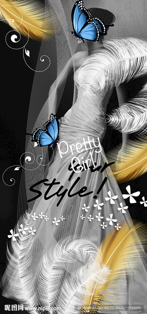 欧美时尚美女轻奢羽毛装饰画玄关