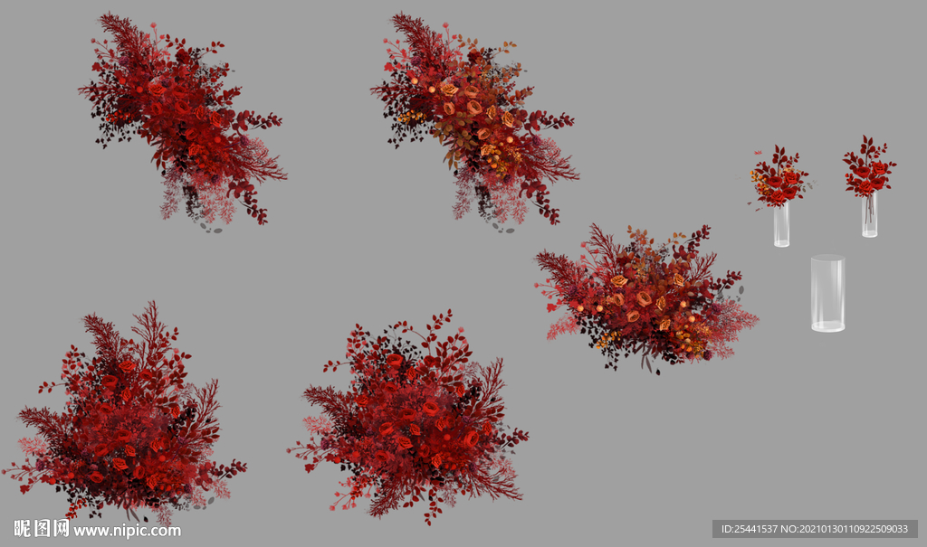 婚礼手绘红色花艺