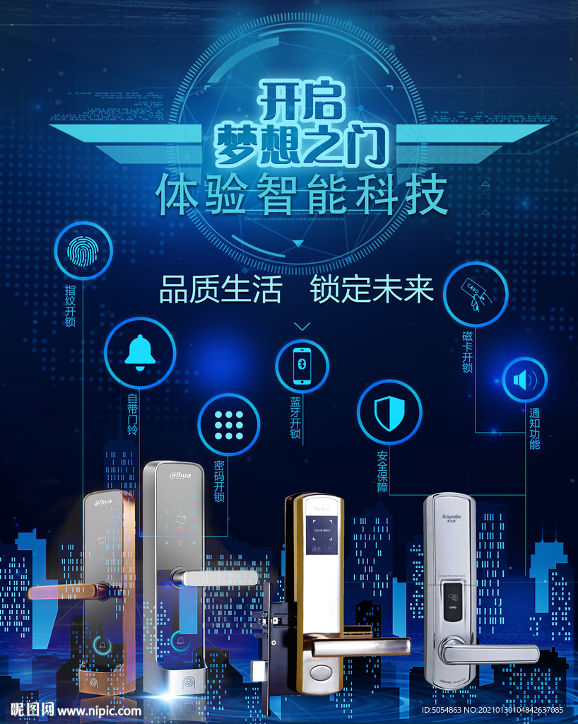 智能安全门锁宣传海报