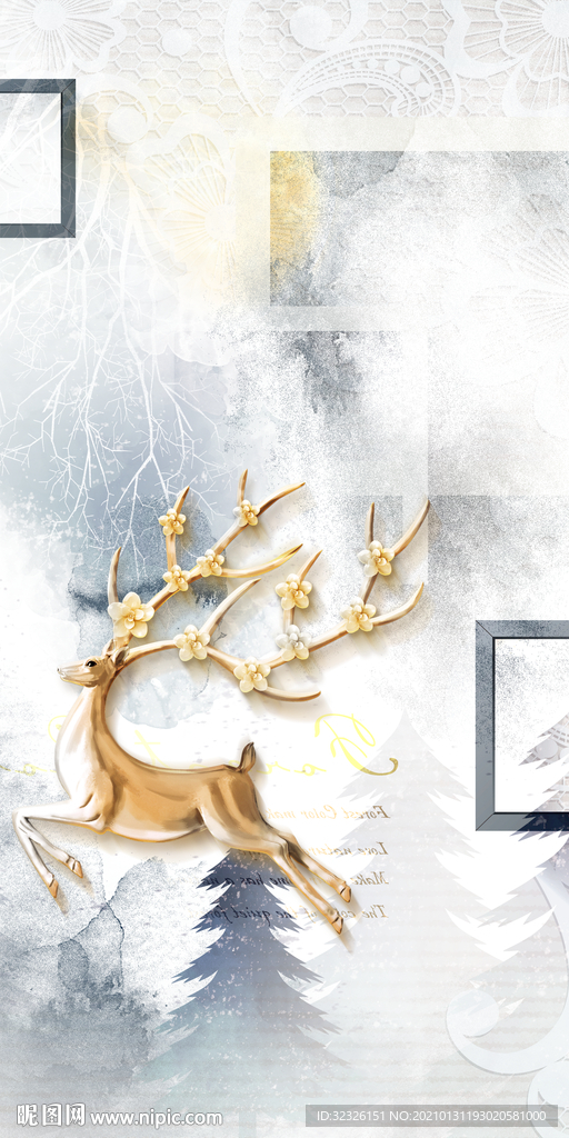 麋鹿最新玄关画 TIF分层