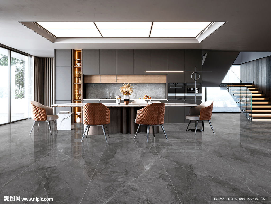 餐厅瓷砖分层铺贴