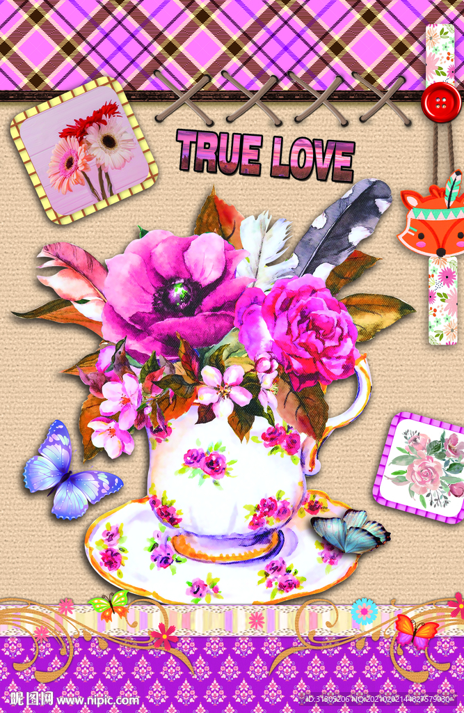 本子封面 花草 蝴