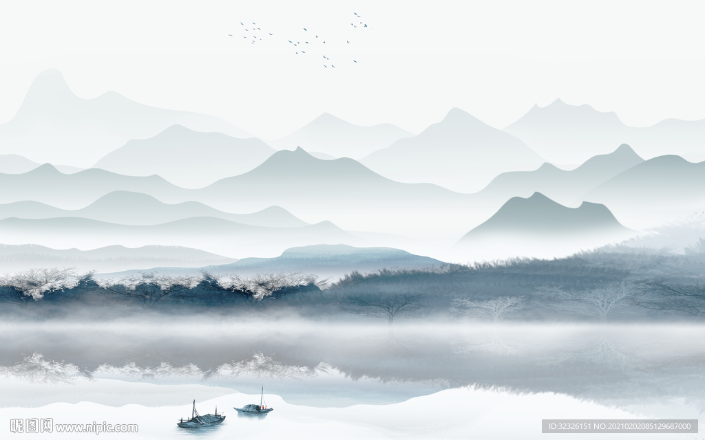 极简意境新山水画 TIF分层