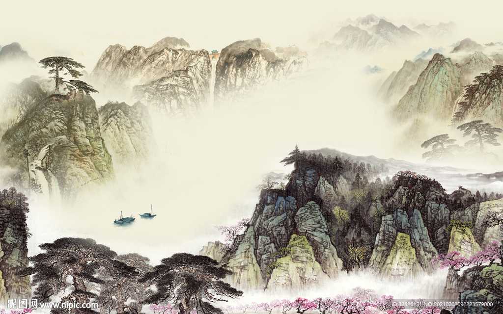 新中式意境新山水画 TIF分层