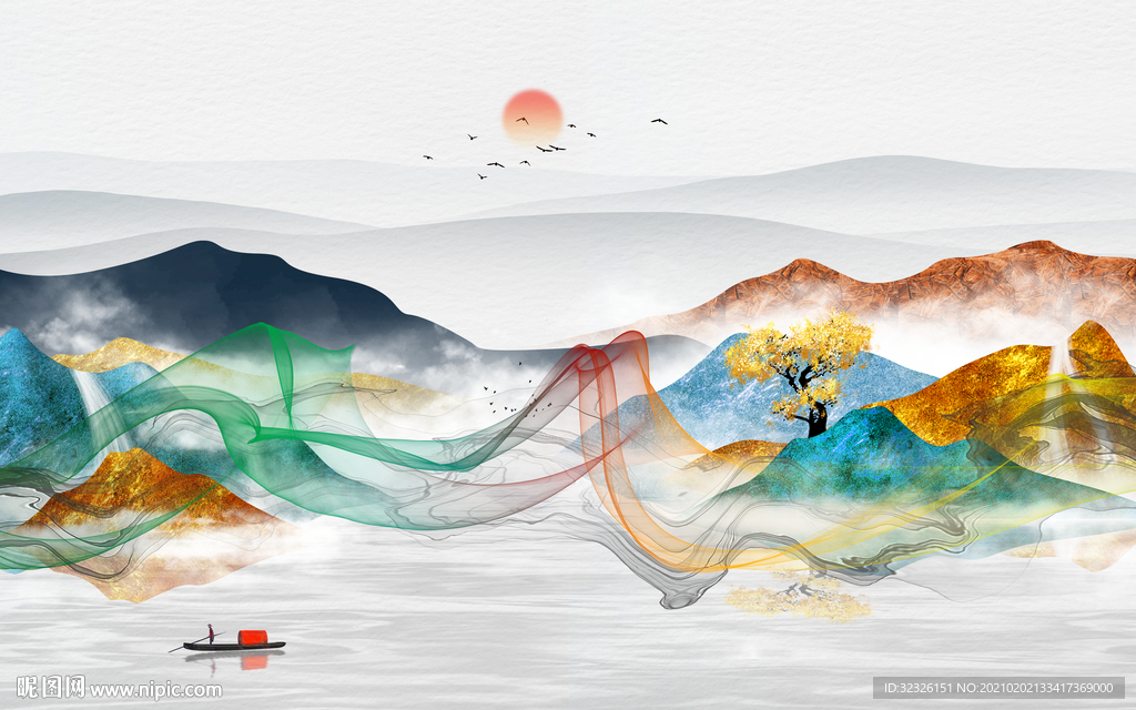 新款轻奢新山水画 TIF分层