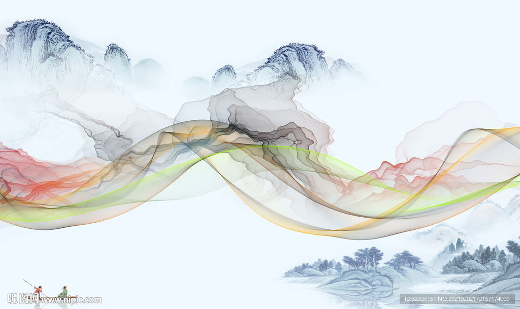 线条 简约山水画 TIF分层