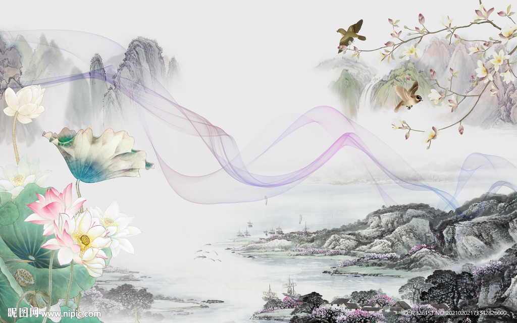 国画简约山水画 TIF分层