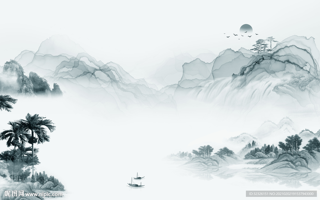 中式新款山水画 TIF分层