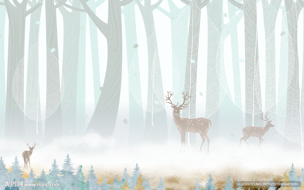 麋鹿北欧新装饰画 TIF分层