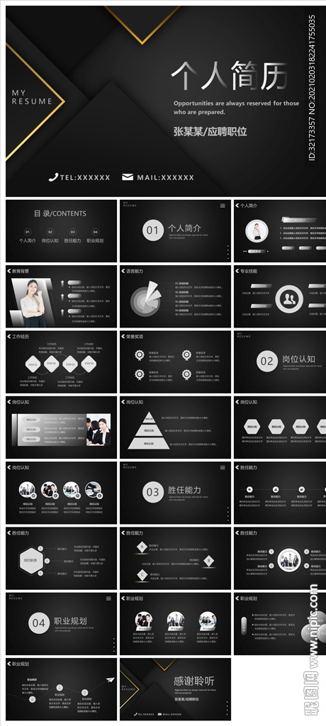 求职学生个人简历PPT素材