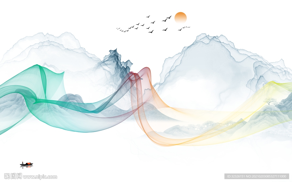 线条爆款山水画 TIF分层