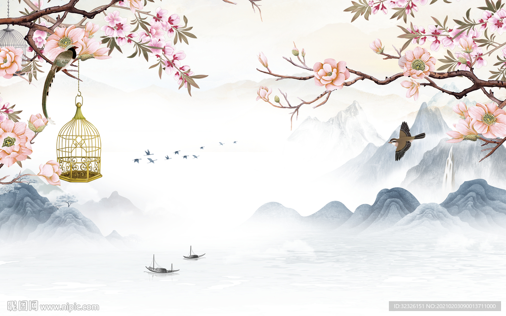 中式爆款山水画 TIF分层