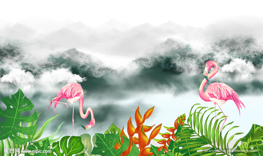 火烈鸟北欧新装饰画 TIF分层