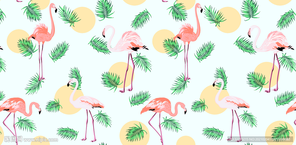 热带叶子火烈鸟