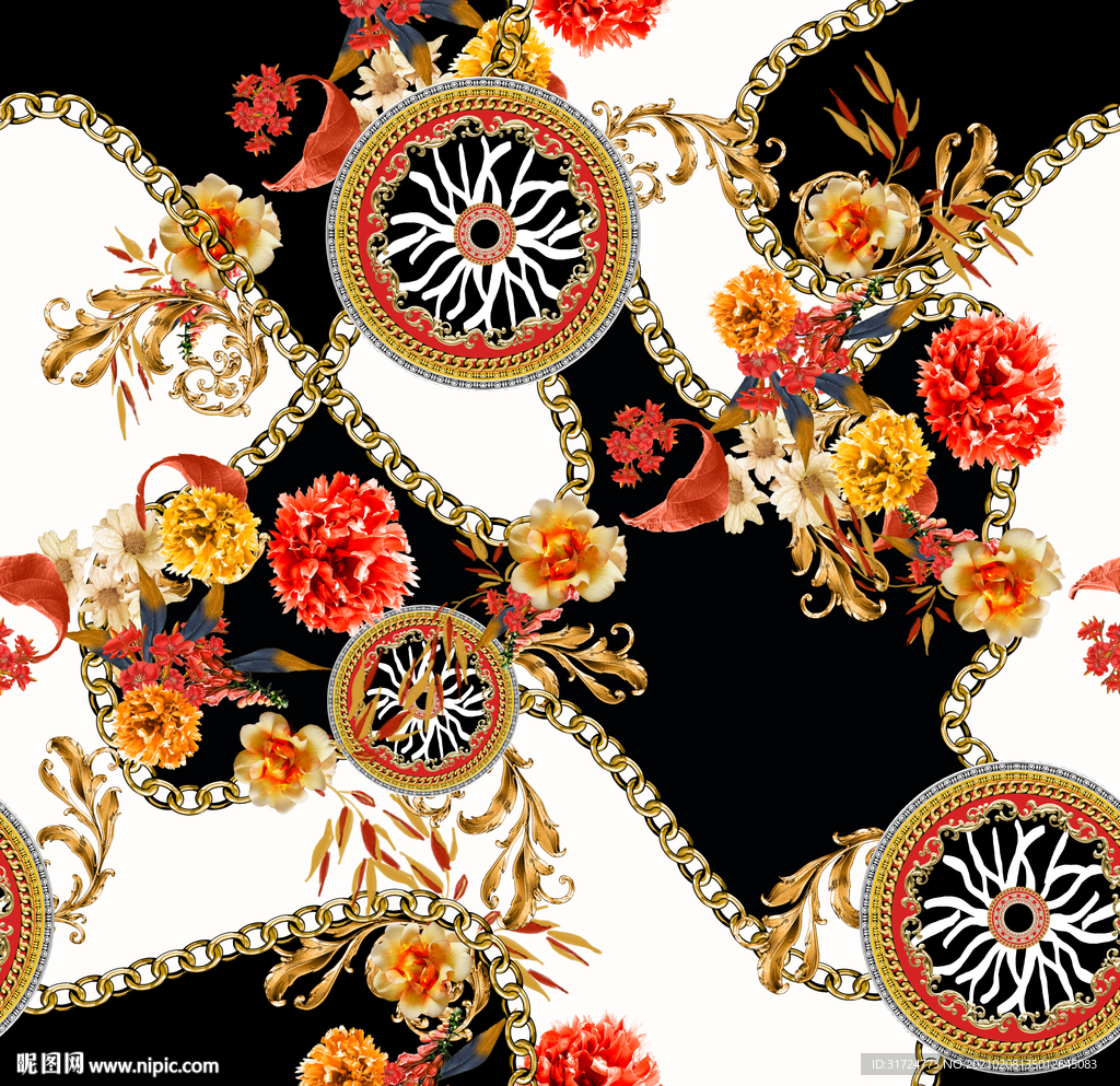 大牌 链条 花朵 方巾