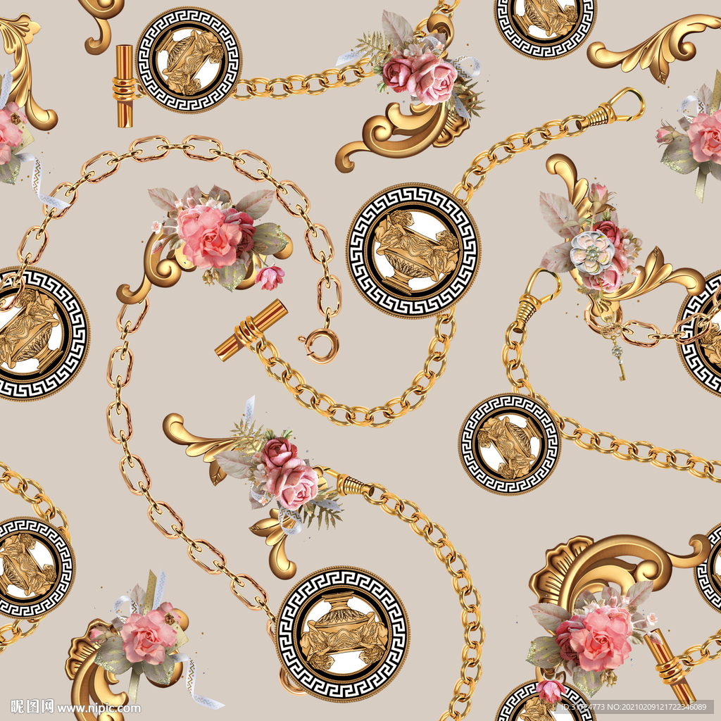 大牌 链条 花朵 方巾