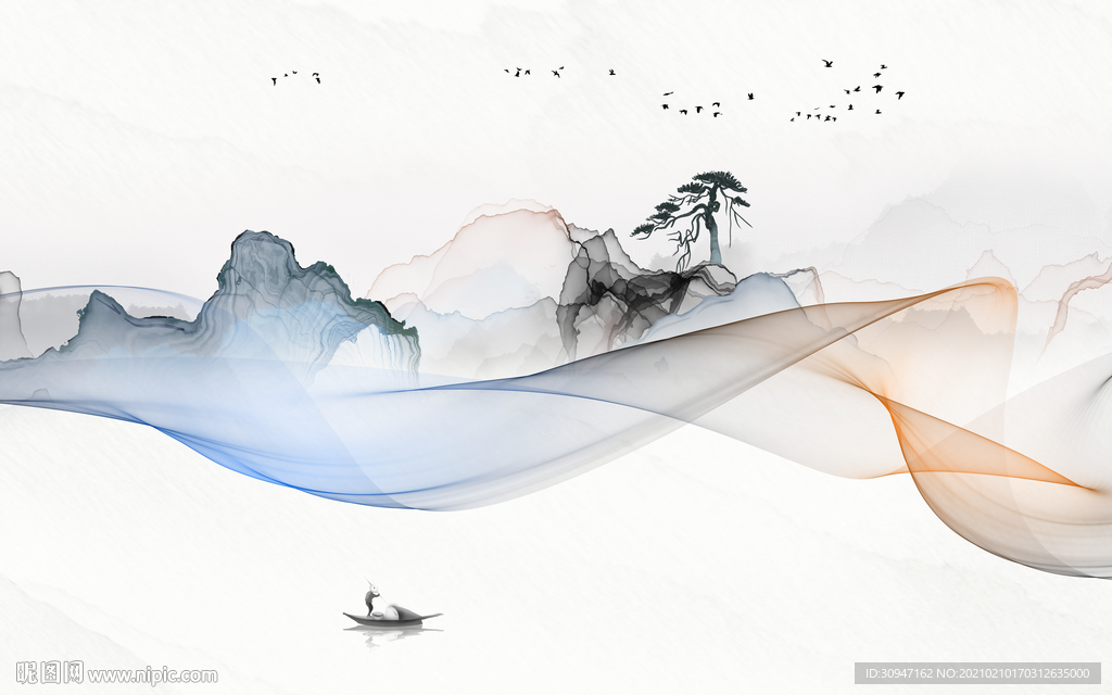 客厅高端意境山水 TIF分层