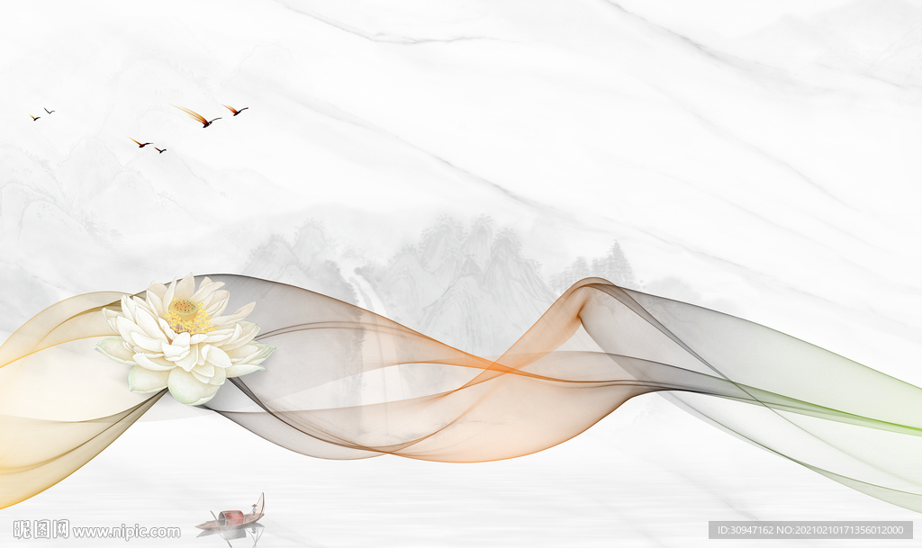 爵士白古风意境山水 TIF分层