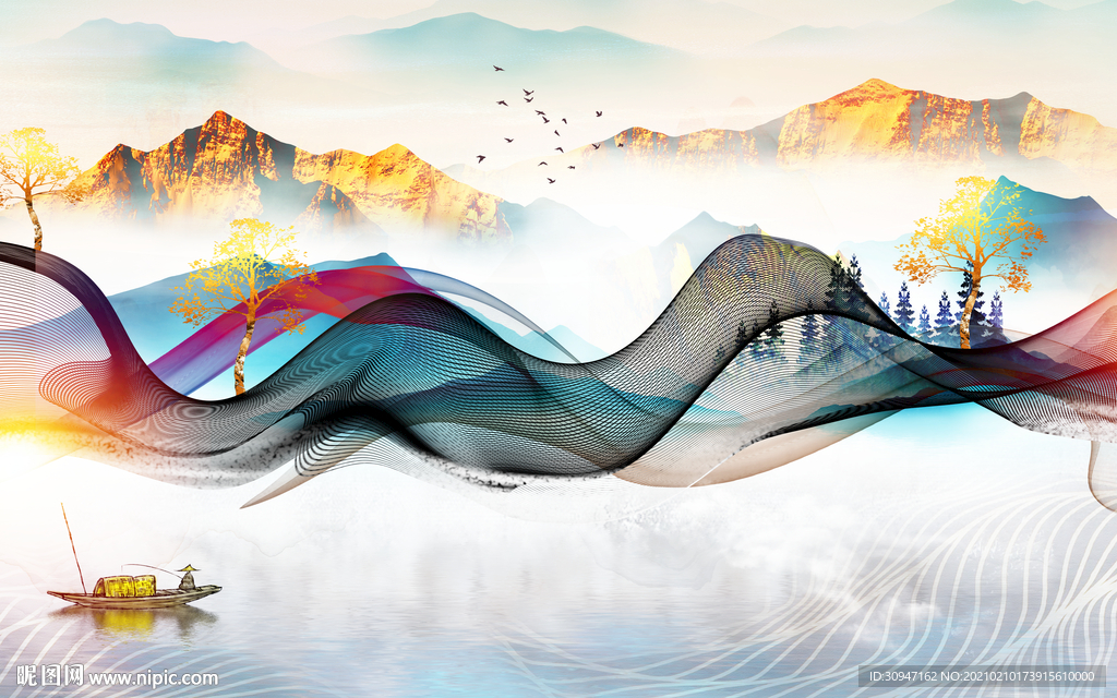 线条高端意境山水 TIF分层