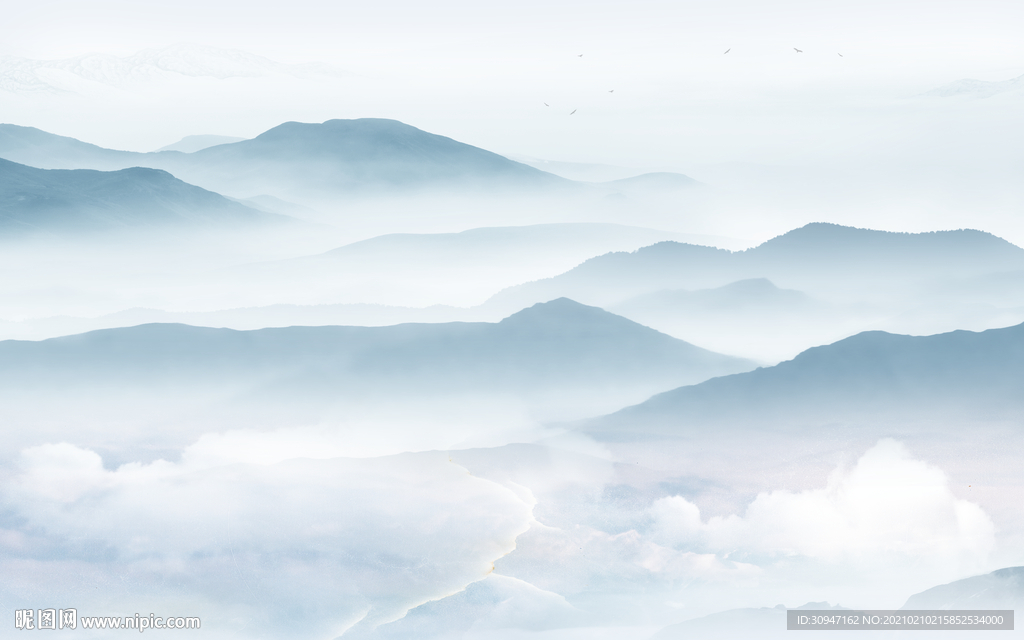 蓝色 古风意境山水 TIF分层