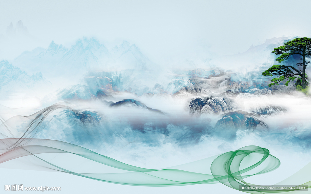 客厅古风意境山水 TIF分层