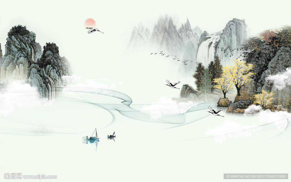 极简古风意境山水 TIF分层