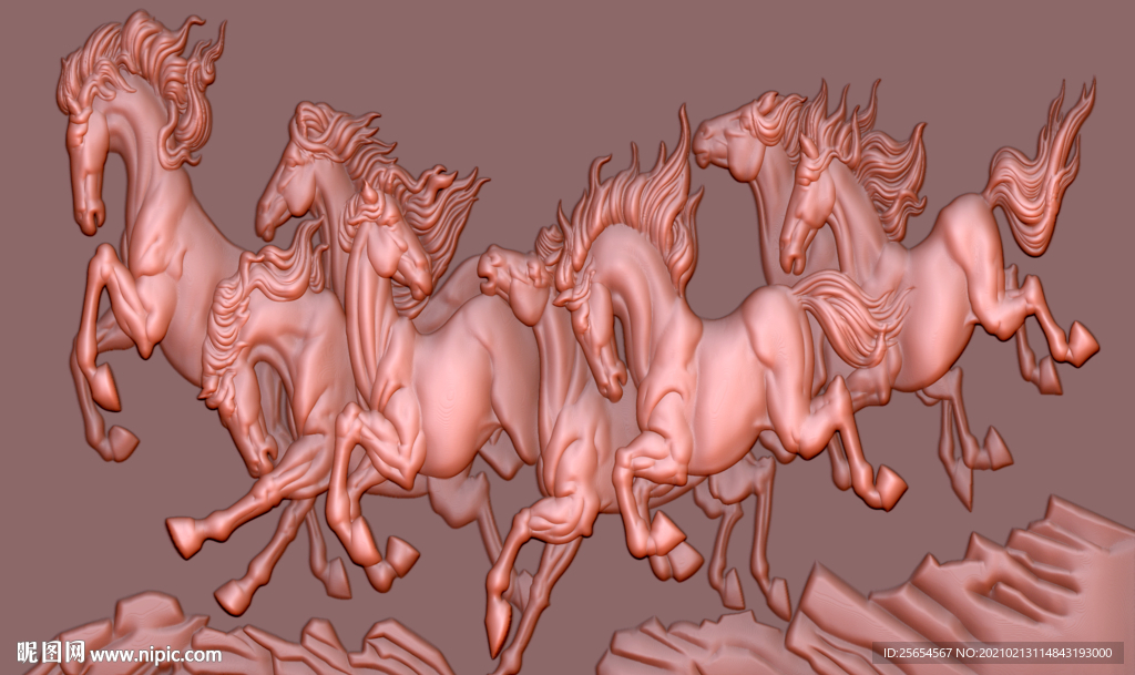 八骏图浮雕壁画背景墙