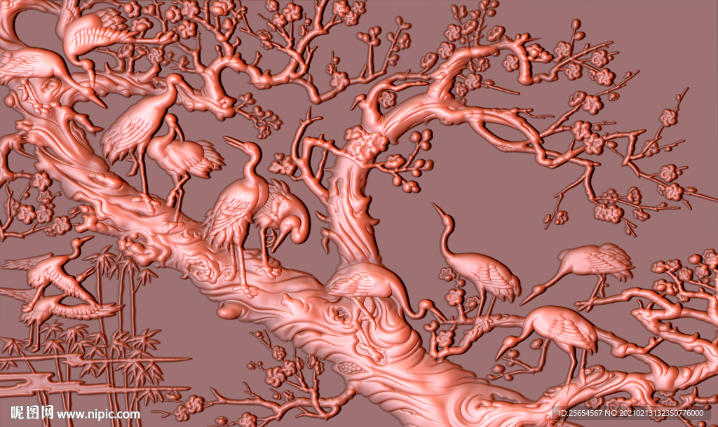 松鹤延年浮雕背景墙