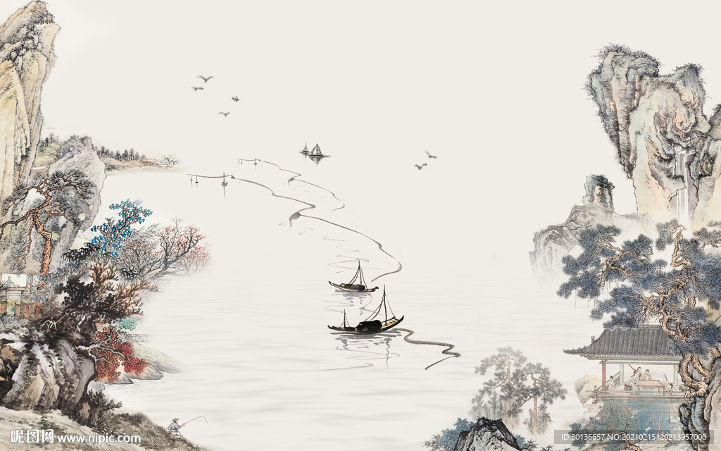 背景墙高档意境山水 tif分层