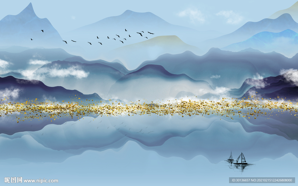 新中式高档意境山水 tif分层