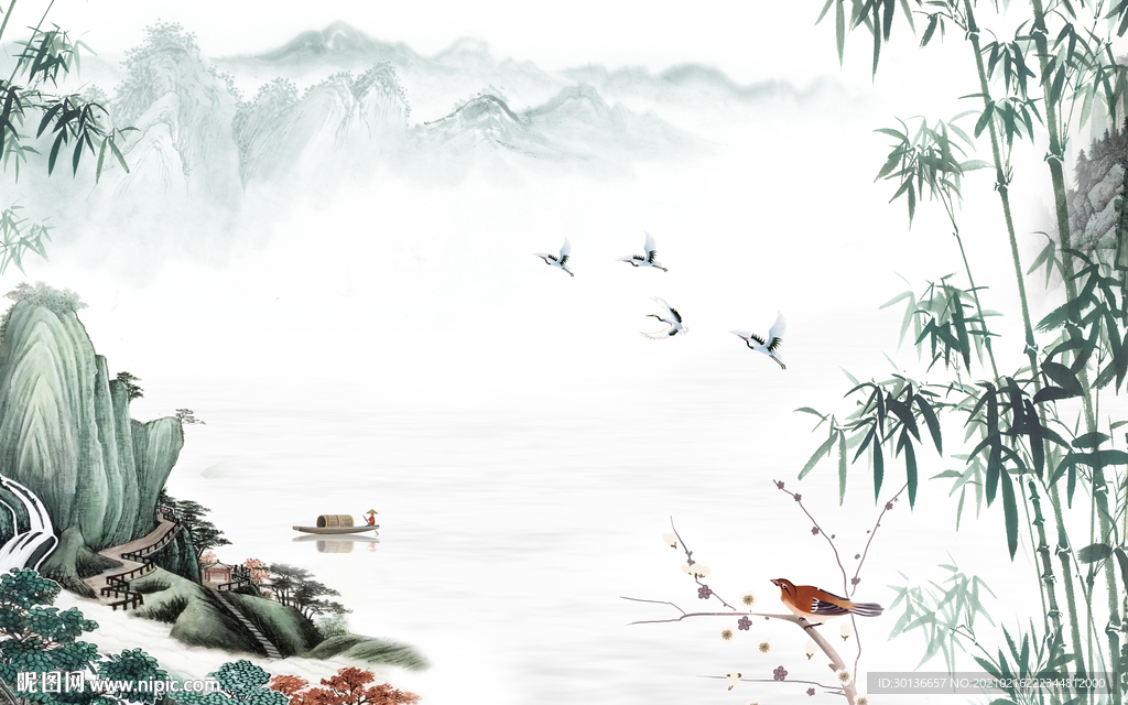 竹林 大气客厅山水 TIF分层