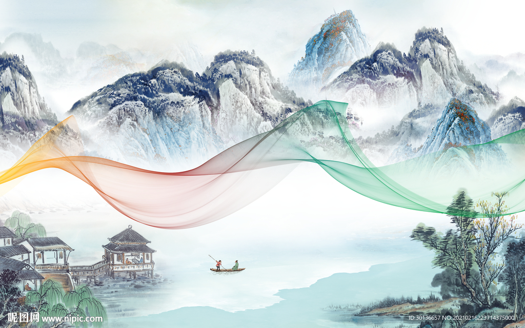 人气大气客厅山水 TIF分层