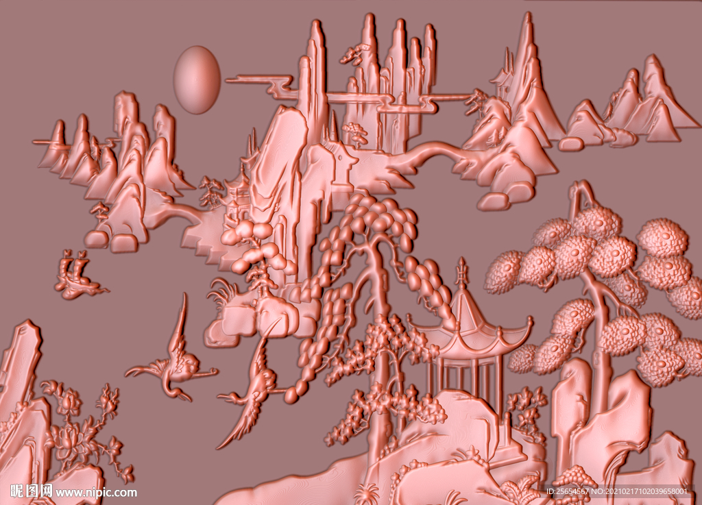 中式古典山水浮雕电视背景墙