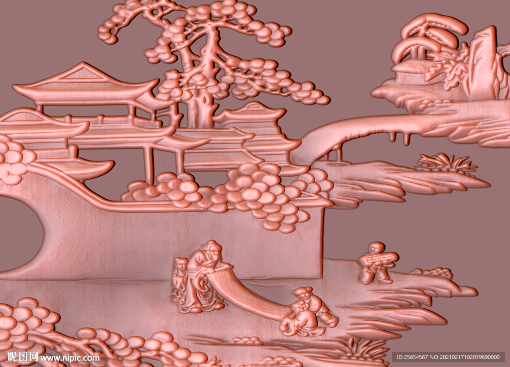 楼阁风景背景墙铜雕