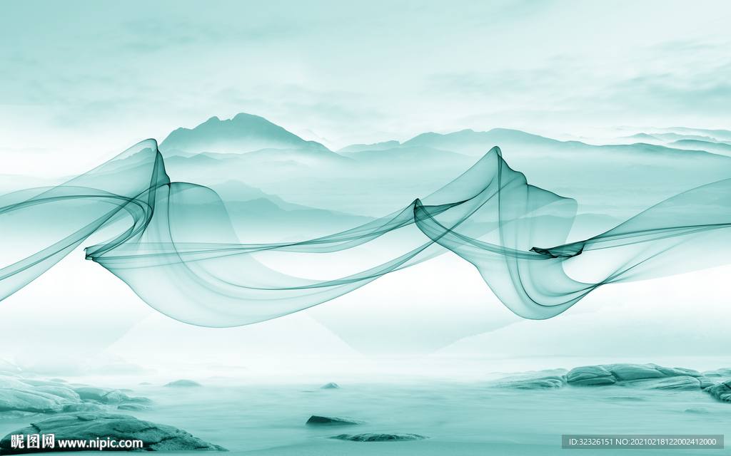 蓝色新品山水新画 TIF分层