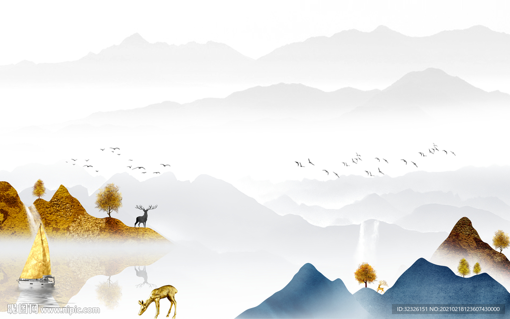 现代新品山水新画 TIF分层