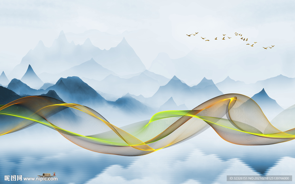 背景墙新款山水新画 TIF分层