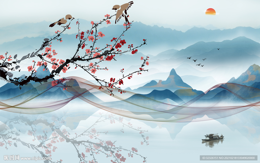 花鸟新款山水新画 TIF分层