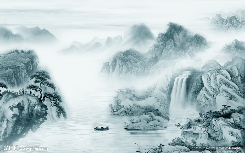 蓝色新款山水新画 TIF分层