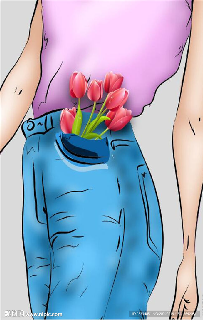 轻奢现代风美女郁金香玄关背景墙