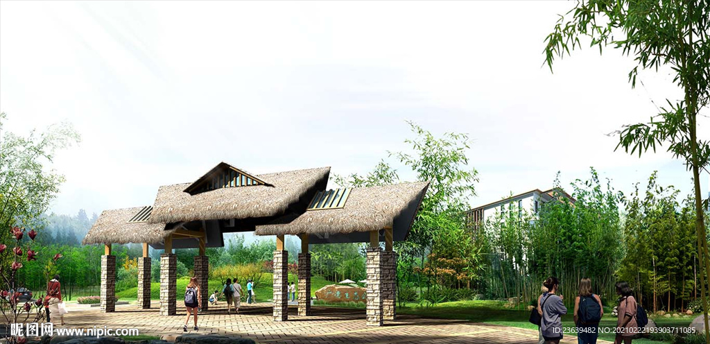 生态公园茅草门头效果图