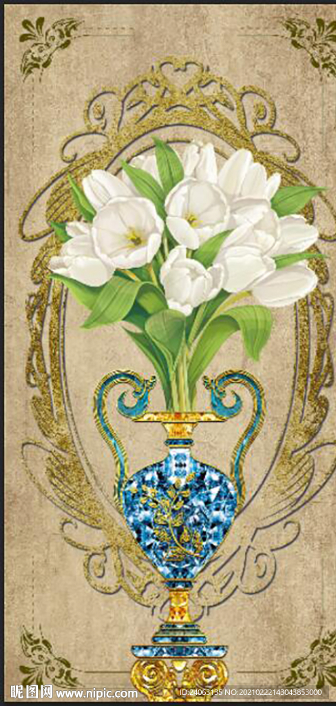 欧式抽象油画花瓶玄关背景墙