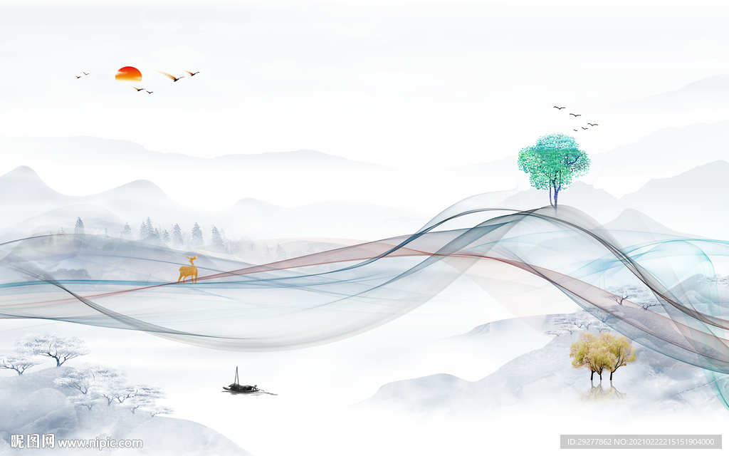 线条轻奢新山水画 TIF分层